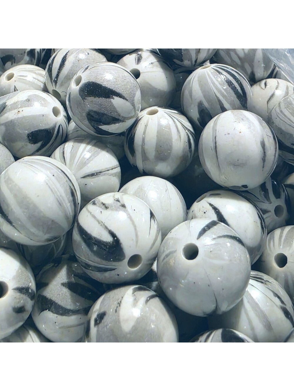 Vintage Y2K Modernist Abstract Round Light Dark Grey 16mm Acrylic Beads 10 pcs